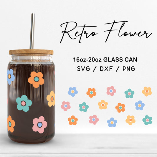 Glass 16oz | 20oz Retro Flower Svg Files, Flowers Glass Wrap, Floral Clipart, Flower Print Glass Cut Files Digital Download