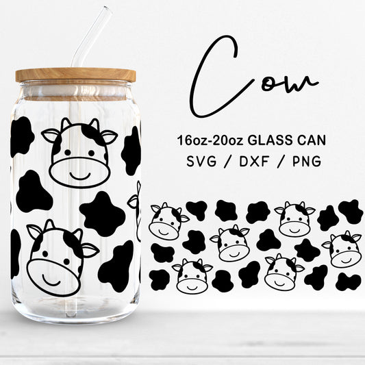 Glass 16oz | 20oz Cow Svg Files, Cow Face Clipart, Animal Print Glass Can Svg, Cute cow Pattern Glass Wrap Cut Files Digital Download