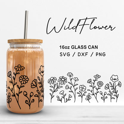 Glass 16oz Wildflower Svg Files, flowers Pattern Glass Wrap PNG, Botanical Clipart, Leaves SVG, Floral Glass Cut Files Digital Download