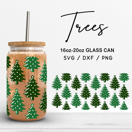 Glass 16oz | 20oz Trees Svg Files, Christmas Can Glass Wrap, Holiday Glass, Christmas Cut file, Winter Tree Glass PNG Digital Download