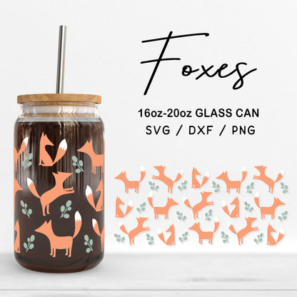 Glass 16oz | 20oz Foxes Svg Files, Cute Fox SVG, Woodland Animal Glass Svg, Foxes Clipart, Fox Pattern glass cut files Digital Download