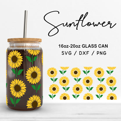 Glass 16oz | 20oz Sunflower Svg Files, Sunflower Glass Wrap, Floral Print Clipart, Sunflower Pattern Glass Cut Files Digital Download