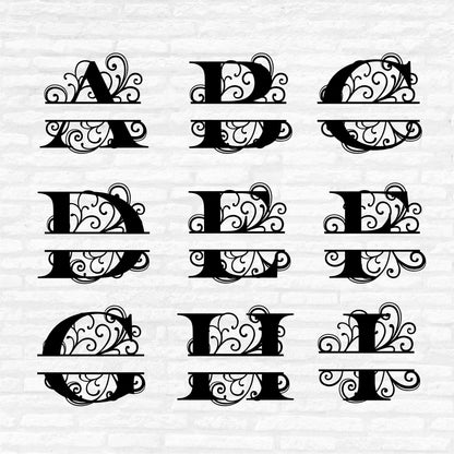 Split Monogram SVG, Alphabet Letters Dxf, Alphabets with Swirls Monogram PNG file, 26 Individual Capital Alphabet Cut files Digital Download