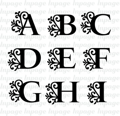 Flourish Letters svg, Monogram Swirl Letter PNG file, Fancy Letters DXF, Flourish Capital Alphabet Cut files Digital Download