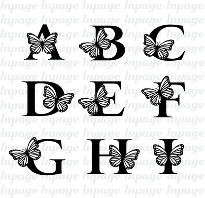 Butterfly Monogram SVG, flying Butterflies Alphabet Monogram, Capital Alphabet Font PNG file, Butterfly Letters Cut files Digital Download