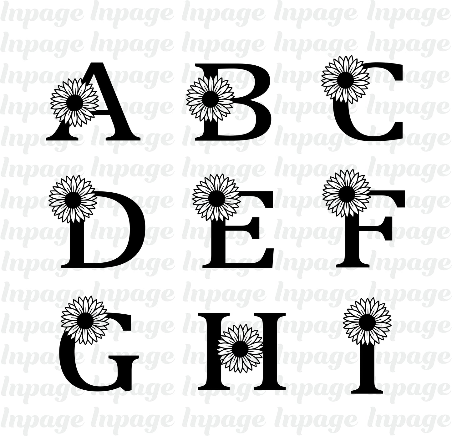 Sunflower Alphabet Letter svg, Floral alphabet Vector, Flower Capital Alphabet, Fancy Letters Dxf, Sunflower Font Cut files Digital Download