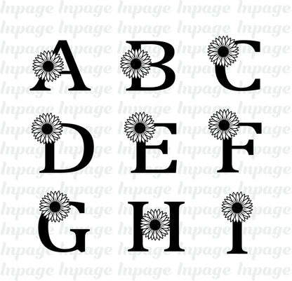 Sunflower Alphabet Letter svg, Floral alphabet Vector, Flower Capital Alphabet, Fancy Letters Dxf, Sunflower Font Cut files Digital Download