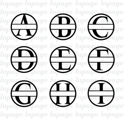 Split Monogram SVG, Split Circle Frame Alphabet, Monogram PNG, Name frame DXF, Initial Svg, Customize with name Cut files Digital Download