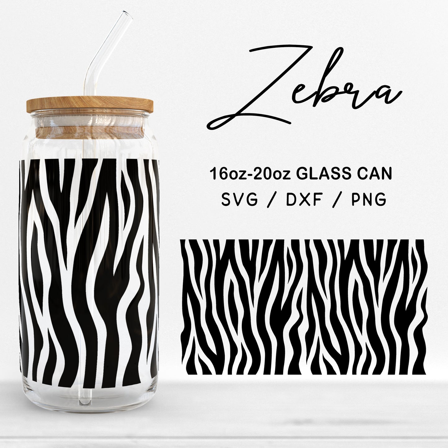 Glass 16oz | 20oz Zebra Print Svg Files, Animal Print Glass, Zebra Pattern Svg, Glass Can Wrap SVG, Zebra Glass Cut Files Digital Download