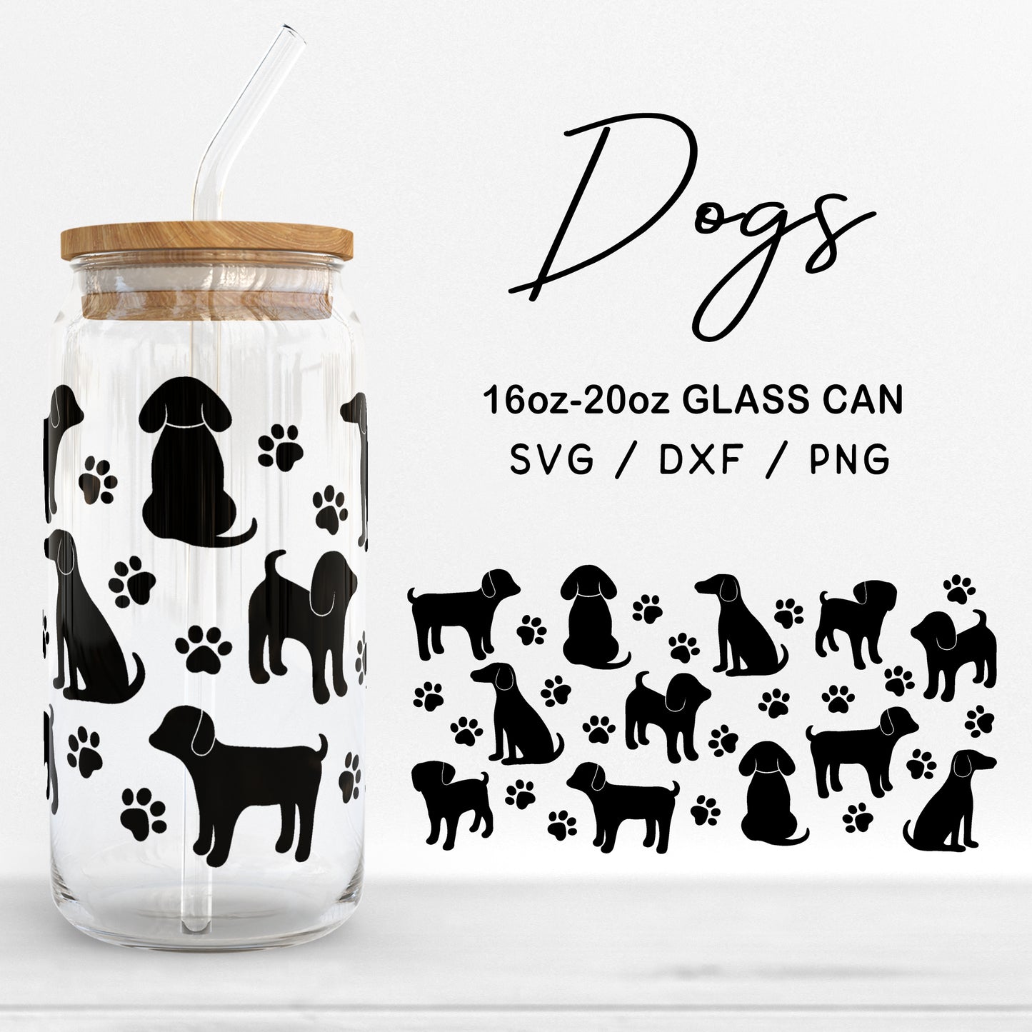 Glass 16oz | 20oz Dogs Svg Files, Puppies Svg, Cute Dog Svg, Animal Print Glass Wrap Svg, Puppy SVG, Dogs Pattern Glass SVG Digital Download