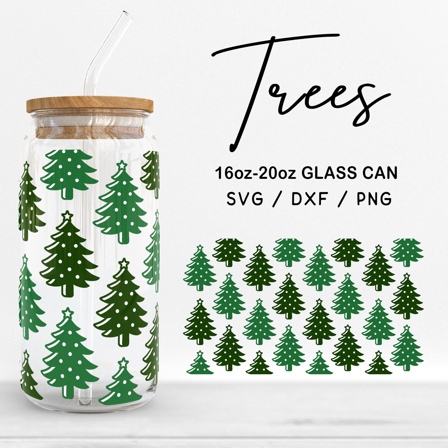 Glass 16oz | 20oz Trees Svg Files, Christmas Can Glass Wrap, Holiday Glass, Christmas Cut file, Winter Tree Glass PNG Digital Download