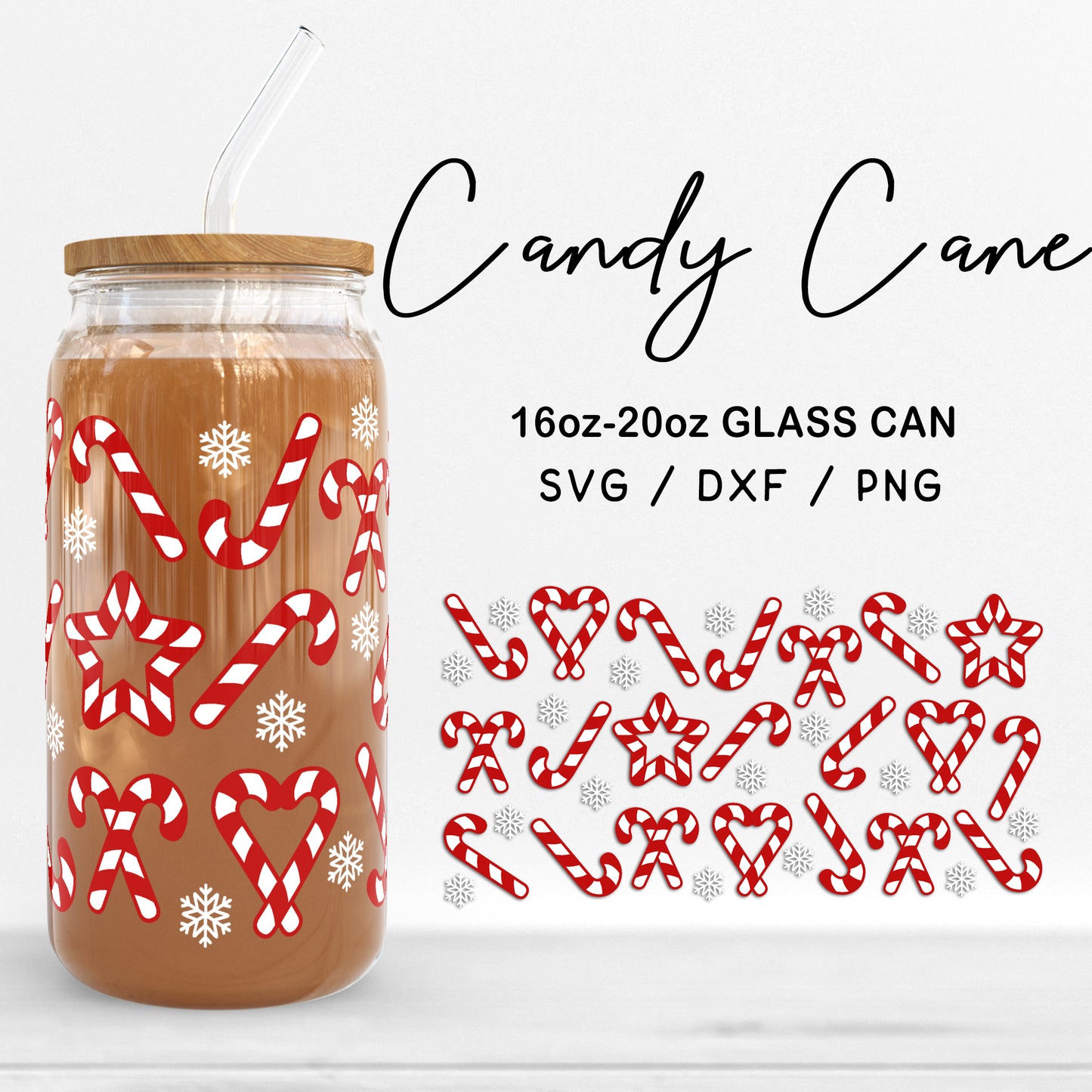 Glass 16oz | 20oz Candy Cane Svg Files, Christmas Candy Can Glass Wrap, Winter Holiday SVG, Christmas Glass Cut files Digital Download