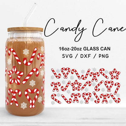 Glass 16oz | 20oz Candy Cane Svg Files, Christmas Candy Can Glass Wrap, Winter Holiday SVG, Christmas Glass Cut files Digital Download