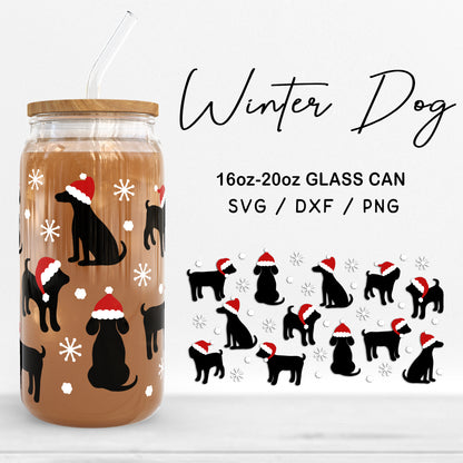 Glass 16oz | 20oz Winter Dog Svg Files, Christmas Clipart, Cute Dog Pattern Svg, Xmas Svg, Santa hat Dog Glass Cut Files Digital Download