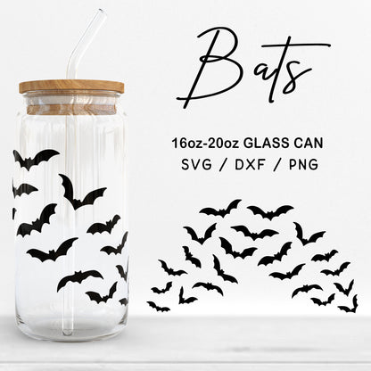 Glass 16oz | 20oz Bats Svg Files, Halloween Bats Can Glass Wrap SVG, Flying Bats Clipart, Bats Pattern Glass Cut files Digital Download