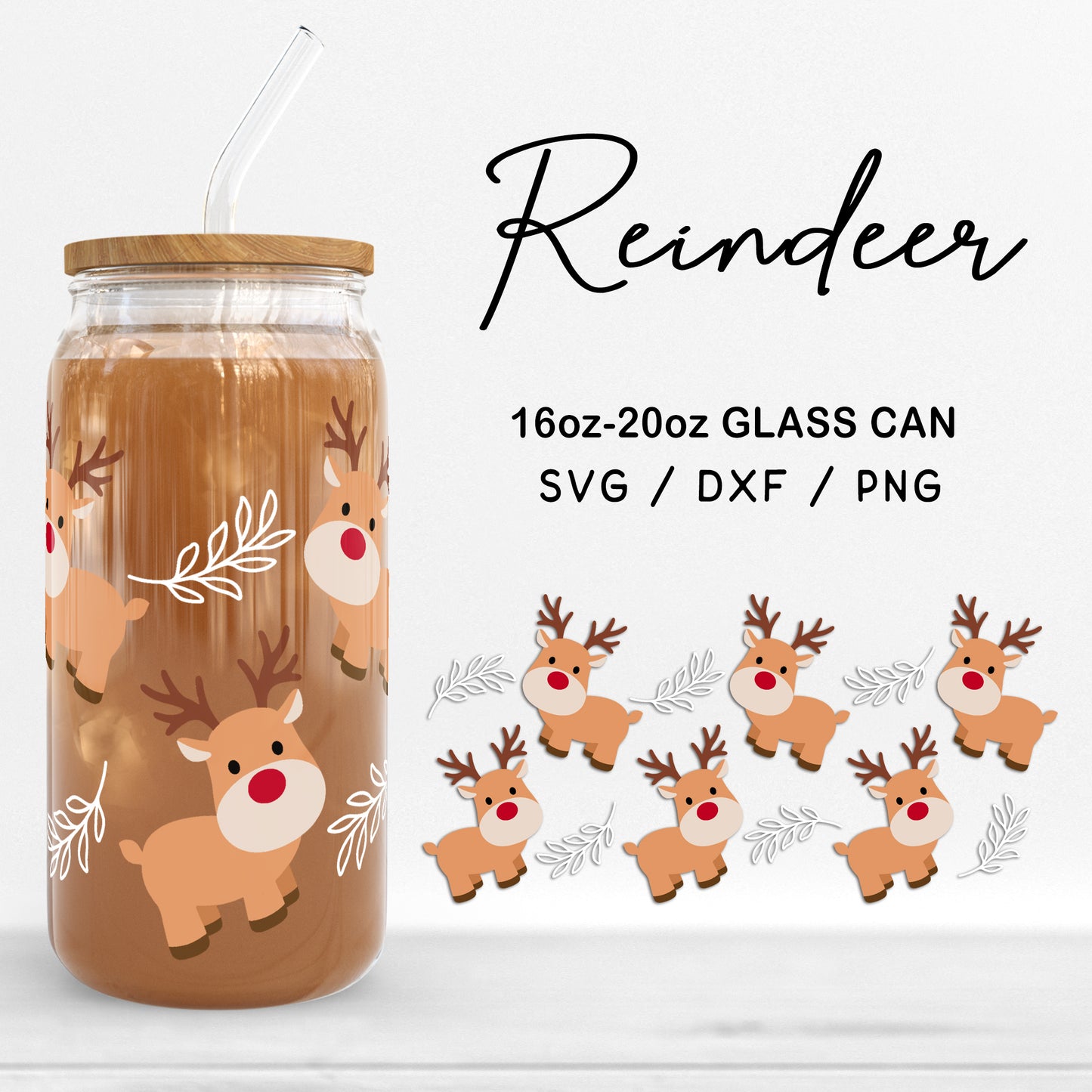 Glass 16oz | 20oz Reindeer Svg Files, Christmas Can Glass Wrap, Holiday SVG, Reindeer Cut file, Winter deer Print Glass Digital Download