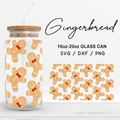 Glass 16oz | 20oz Gingerbread Svg Files, Christmas cookies Print Can Glass Wrap SVG, Cute Gingerbread Pattern Cut files Digital Download