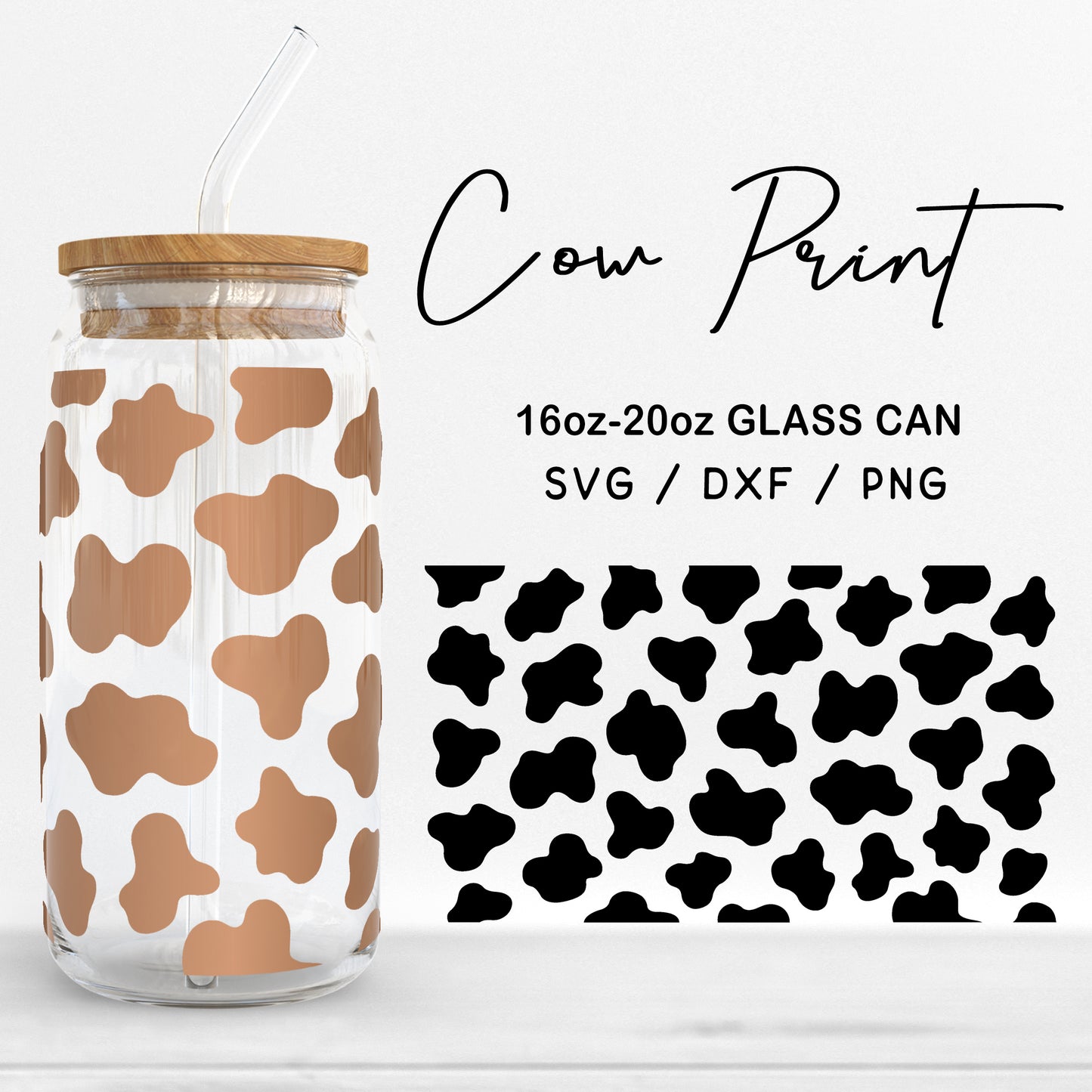 Glass 16oz | 20oz Cow Print Svg Files, Cow Can Glass SVG, Farm Animal Print Glass Wrap Svg, Cow Pattern Glass Cut Files Digital Download