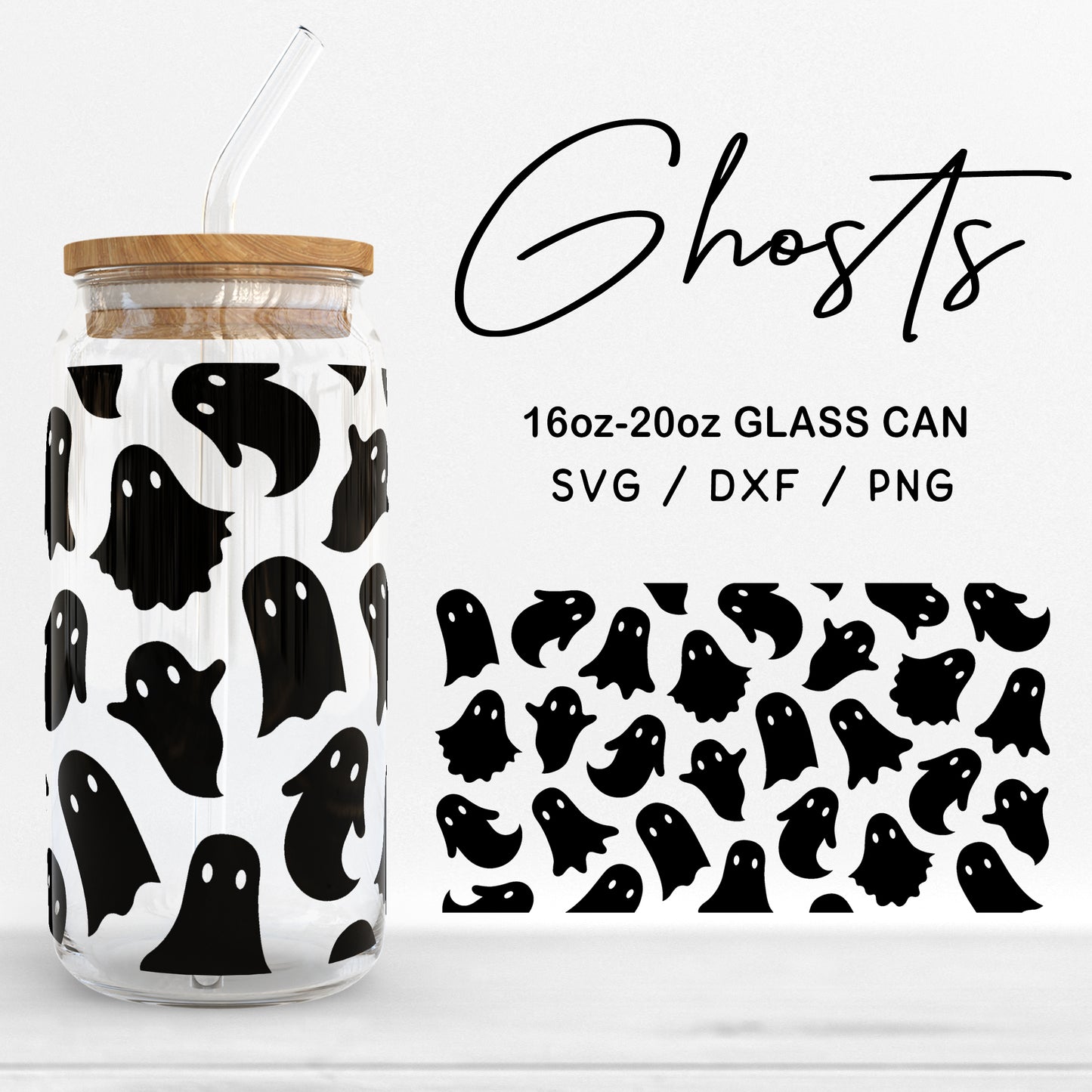 Glass 16oz | 20oz Ghosts Svg Files, Halloween Can Glass Wrap SVG, Ghosts Clipart, Cute Ghost Svg, Ghost Pattern Glass SVG Digital Download