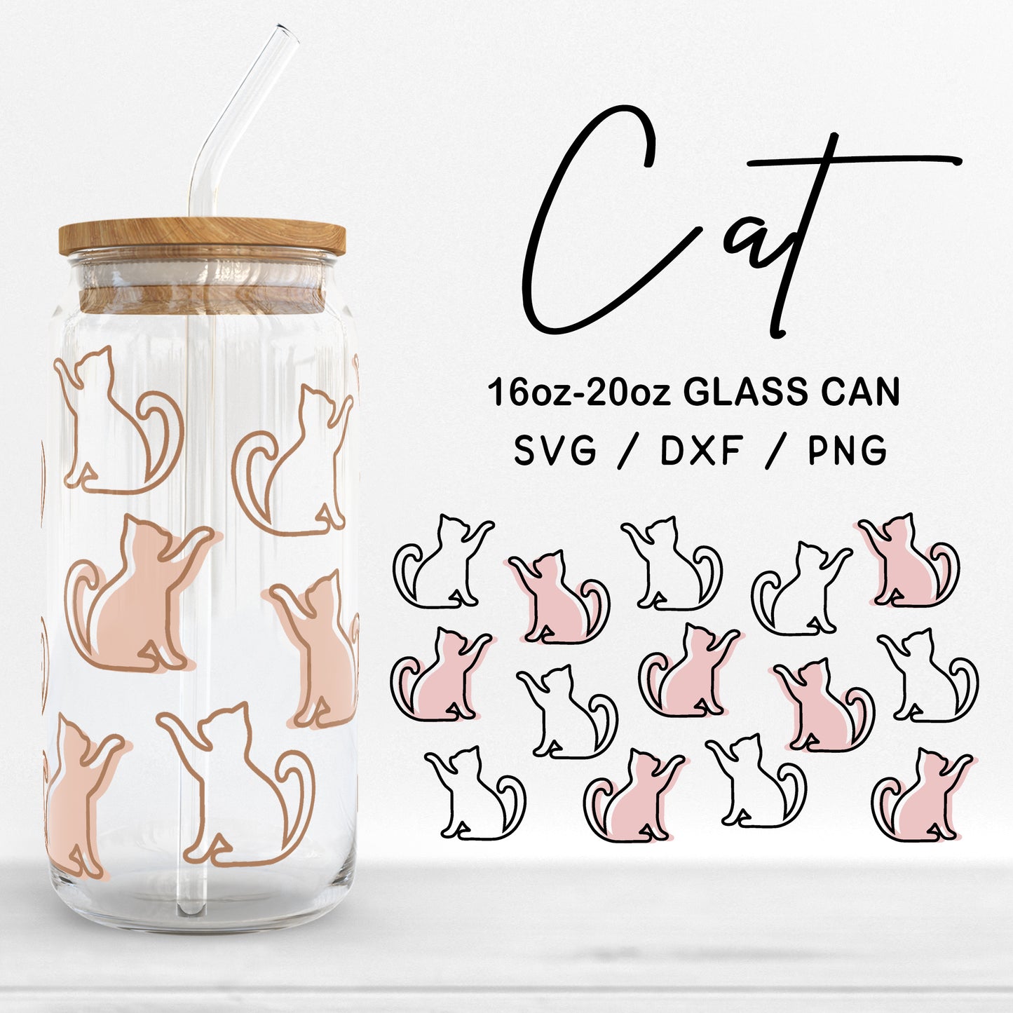 Glass 16oz | 20oz Cat Svg Files, Animal Print Glass Wrap Svg, Cat Clipart, Kitten Svg, Pet Svg, Cute Cat Glass Cut Files Digital Download