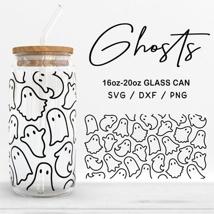 Glass 16oz | 20oz Ghosts Svg Files, Halloween Can Glass Wrap SVG, Ghosts Clipart, Cute Ghost Svg, Ghost Pattern Glass SVG Digital Download