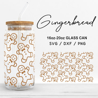 Glass 16oz | 20oz Gingerbread Svg Files, Christmas cookies Print Can Glass Wrap SVG, Cute Gingerbread Pattern Cut files Digital Download