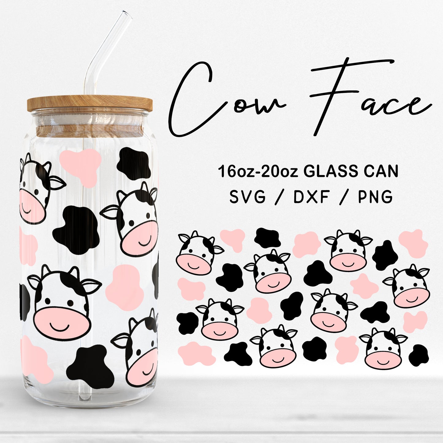 Glass 16oz | 20oz Cow Face Svg, Cute Cow Cut files, Animal Print Svg, Baby cow Digital Files For Cutting Machine Digital Download