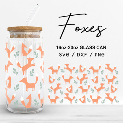 Glass 16oz | 20oz Foxes Svg Files, Cute Fox SVG, Woodland Animal Glass Svg, Foxes Clipart, Fox Pattern glass cut files Digital Download