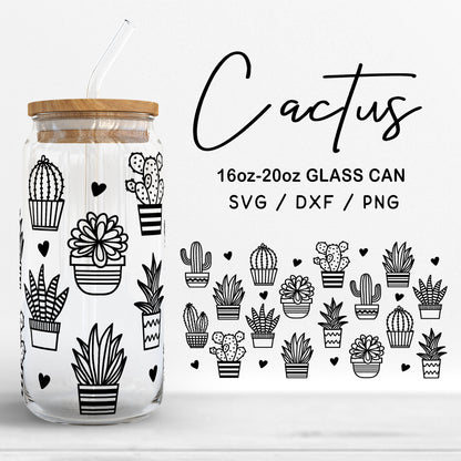 Glass 16oz | 20oz Cactus Svg Files, Cactus Print Glass Svg, Botanical Clipart, Cactus Pattern Glass Can Wrap Cut Files Digital Download