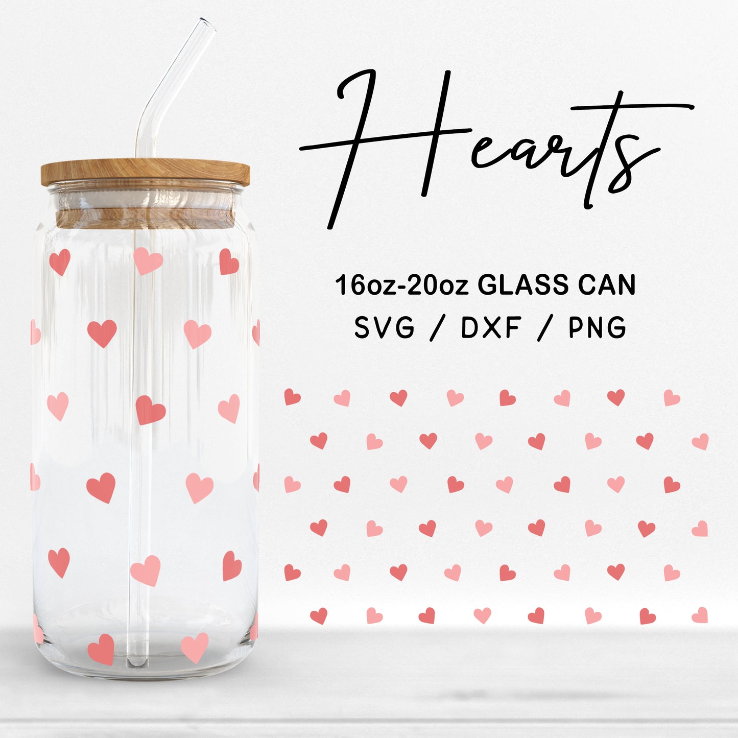 Glass 16oz | 20oz Hearts Svg Files, Mini Heart Svg, Valentines Day SVG, Hearts Can Wrap SVG, Heart Pattern Glass Cut Files Digital Download