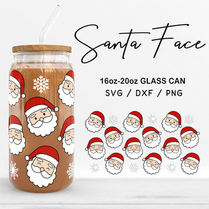 Glass 16oz | 20oz Santa Face Svg Files, Christmas Can Glass Wrap, Cute Santa Svg, Xmas Glass SVG, Santa Claus Cut files Digital Download