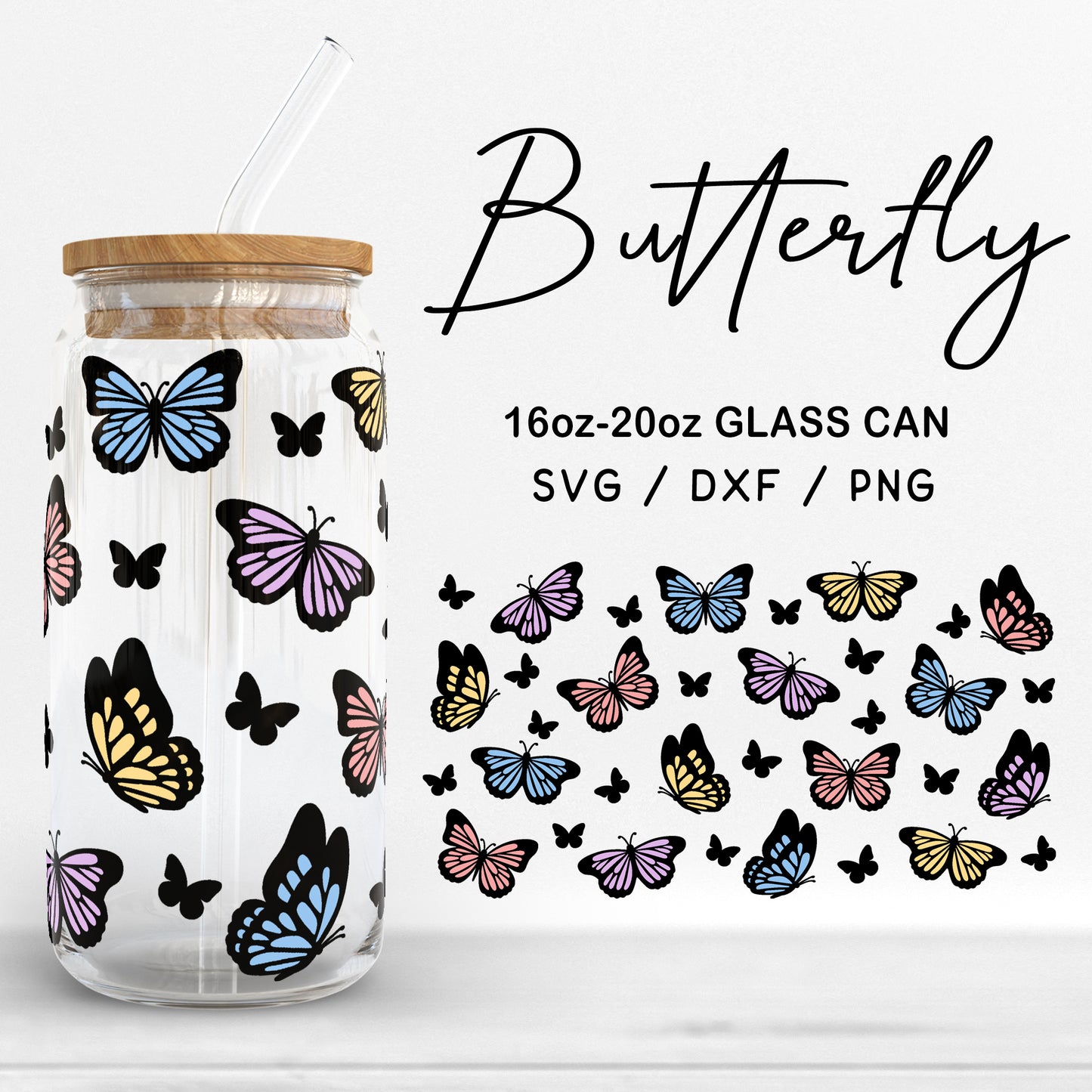 Glass 16oz | 20oz Butterfly Svg Files, Butterflies Print Svg, Butterfly Clipart, Butterfly Pattern Glass Wrap  cut files Digital Download