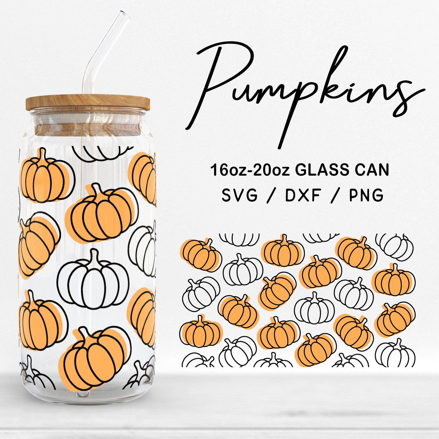 Glass 16oz | 20oz Pumpkins Svg Files, Pumpkin Can Glass Wrap, Halloween Svg, Pumpkin Clipart, Pumpkins Pattern Glass SVG Digital Download