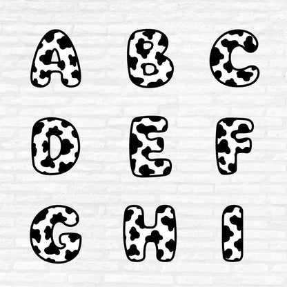 Cow Font SVG, Cow Print Alphabet SVG, Numbers Svg, Cow Letters Svg, Birthday Cow Print PNG, Cow print letter Cut files Digital Download