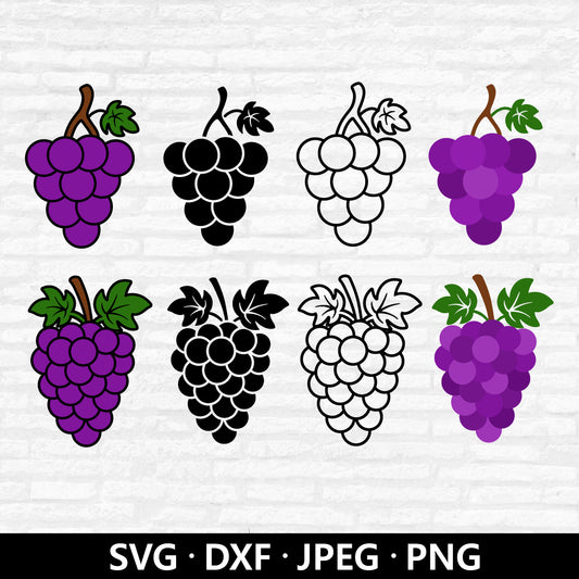 Grape SVG, Fruits Vector Line Art, Grape Leaves Bundle files, Grapes Printable PNG, Grape Clipart, Grape Wine Cut Files Digital download