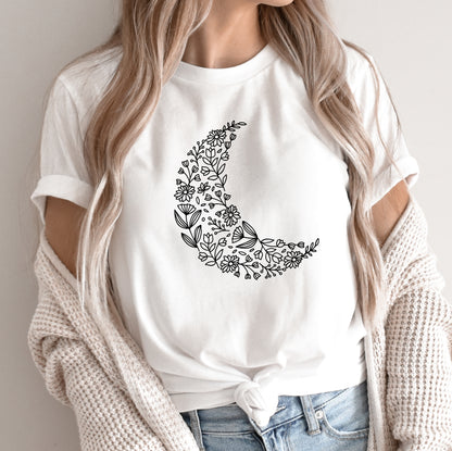 Floral moon Svg, Crescent Moon with Flowers Vector, boho Shirt, Celestial PNG, Wildflower Clipart, Flower Moon Cut Files Digital Download