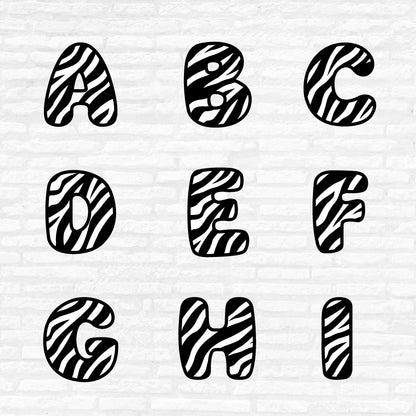 Zebra Font SVG, Zebra Print Alphabet SVG, Numbers Svg, Zebra Letters Svg, Animal Print PNG, Zebra print letters Cut files Digital Download