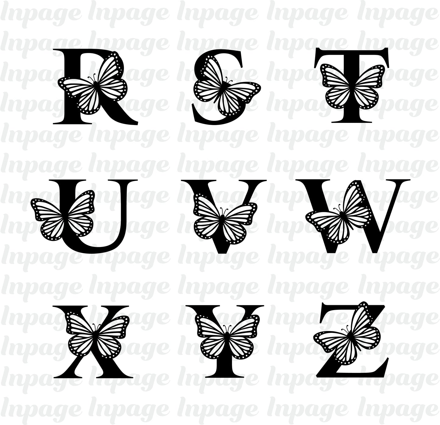 Butterfly Monogram SVG, flying Butterflies Alphabet Monogram, Capital Alphabet Font PNG file, Butterfly Letters Cut files Digital Download