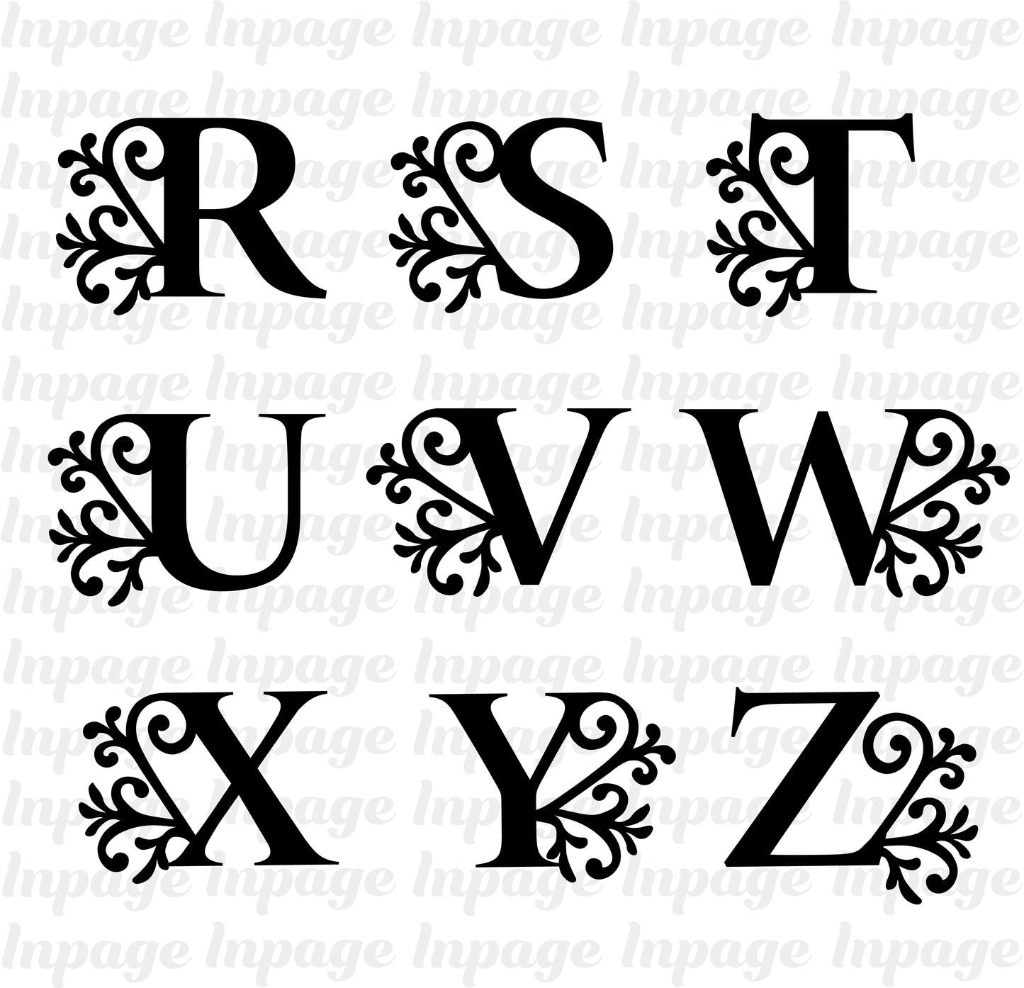 Flourish Letters svg, Monogram Swirl Letter PNG file, Fancy Letters DXF, Flourish Capital Alphabet Cut files Digital Download