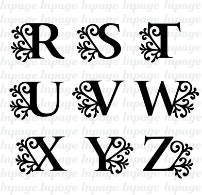 Flourish Letters svg, Monogram Swirl Letter PNG file, Fancy Letters DXF, Flourish Capital Alphabet Cut files Digital Download