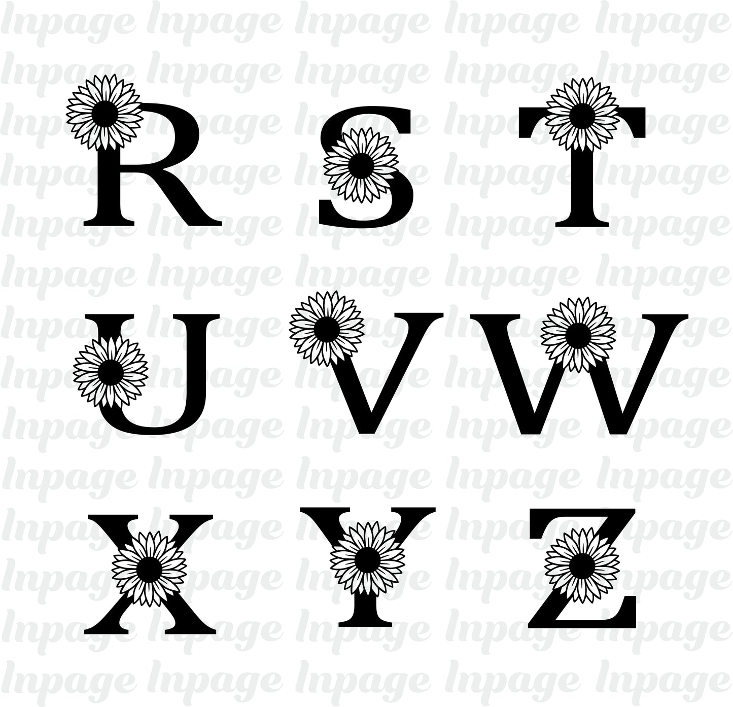 Sunflower Alphabet Letter svg, Floral alphabet Vector, Flower Capital Alphabet, Fancy Letters Dxf, Sunflower Font Cut files Digital Download