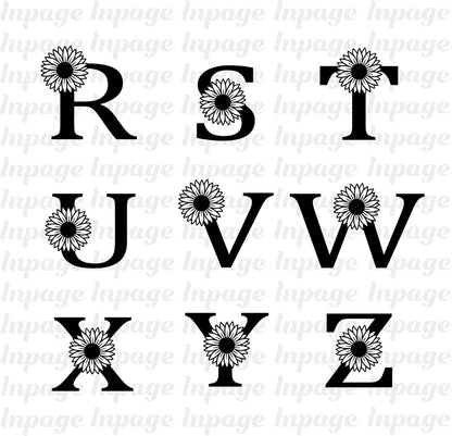 Sunflower Alphabet Letter svg, Floral alphabet Vector, Flower Capital Alphabet, Fancy Letters Dxf, Sunflower Font Cut files Digital Download