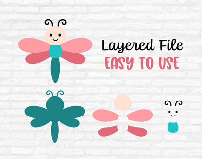 Dragonfly SVG, Dragonflies Clipart, Cute Bugs cutting file, Insect PNG, Dragonfly Outline, Layered Dragonfly cut files Digital Download