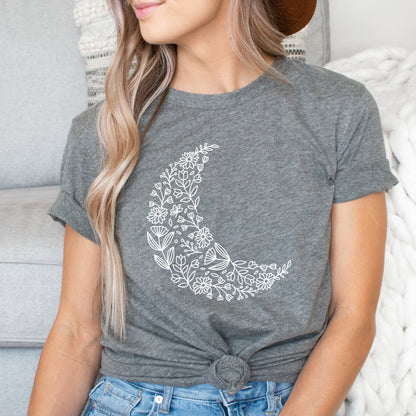 Floral moon Svg, Crescent Moon with Flowers Vector, boho Shirt, Celestial PNG, Wildflower Clipart, Flower Moon Cut Files Digital Download