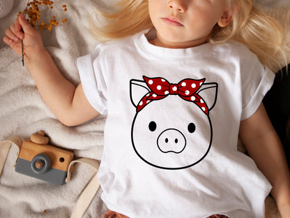 Pig Bandana Svg, Baby Pig with Bandana Dxf files, Pig with Headband Clipart, Little Girl Pig Cute Farm Pig Animal Cut Files Digital Download