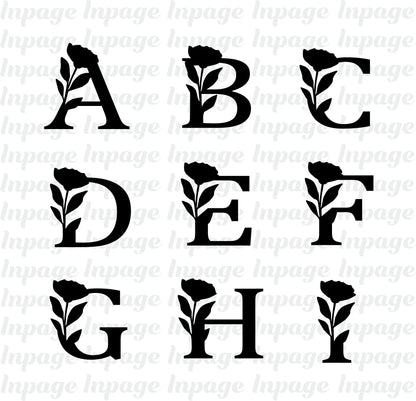 Floral Alphabet Letter SVG, Floral Capital Alphabet PNG files, Fancy letters SVG, Flower Monogram Alphabet Cut files Digital Download