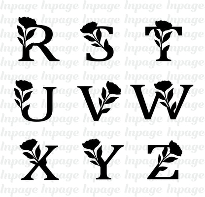 Floral Alphabet Letter SVG, Floral Capital Alphabet PNG files, Fancy letters SVG, Flower Monogram Alphabet Cut files Digital Download