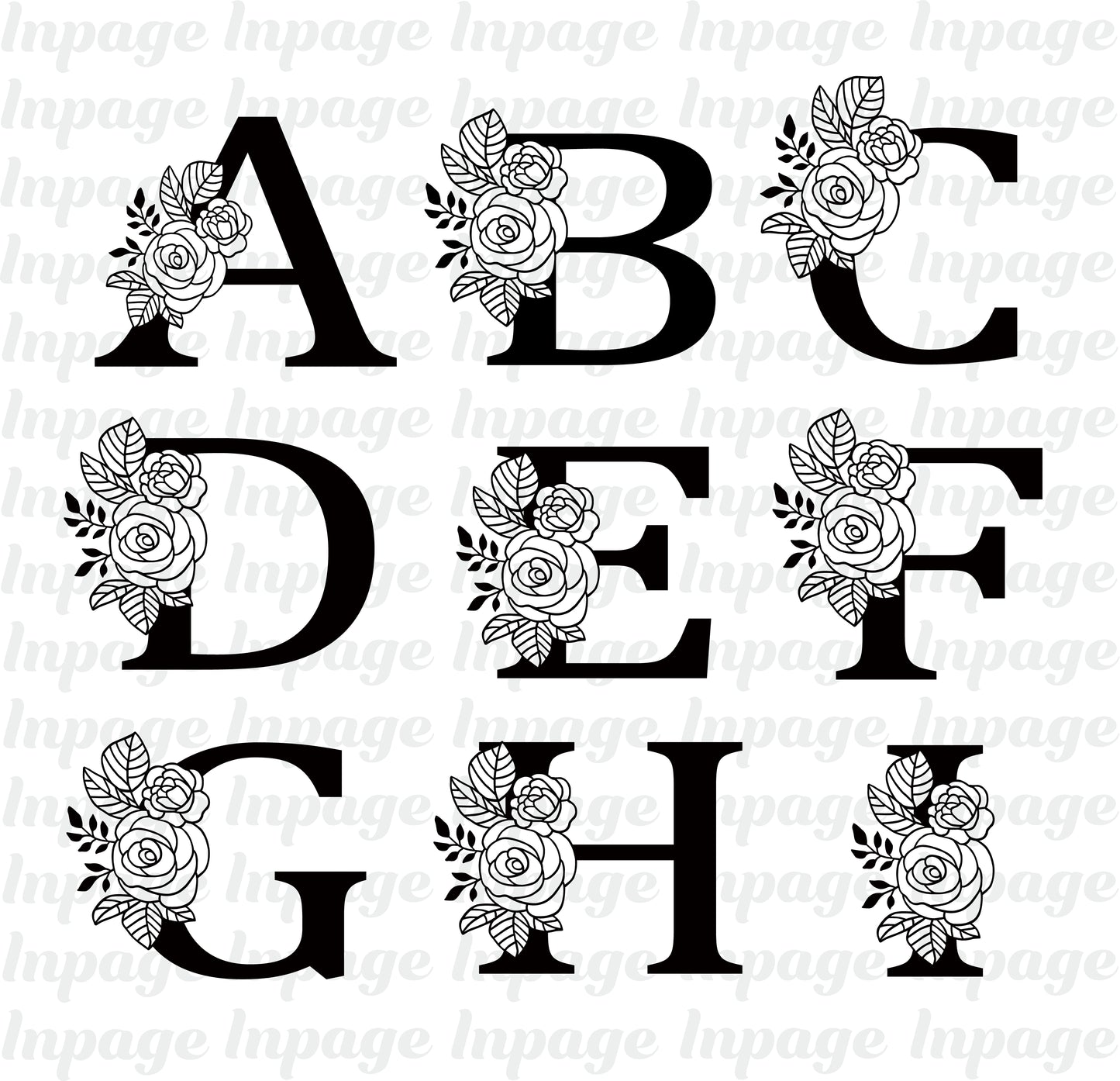 Rose Alphabet Letter svg, Floral alphabet PNG, Fancy Capital Letters DXF files, Rose Bouquet Svg, Flower Alphabet Cut Files Digital Download