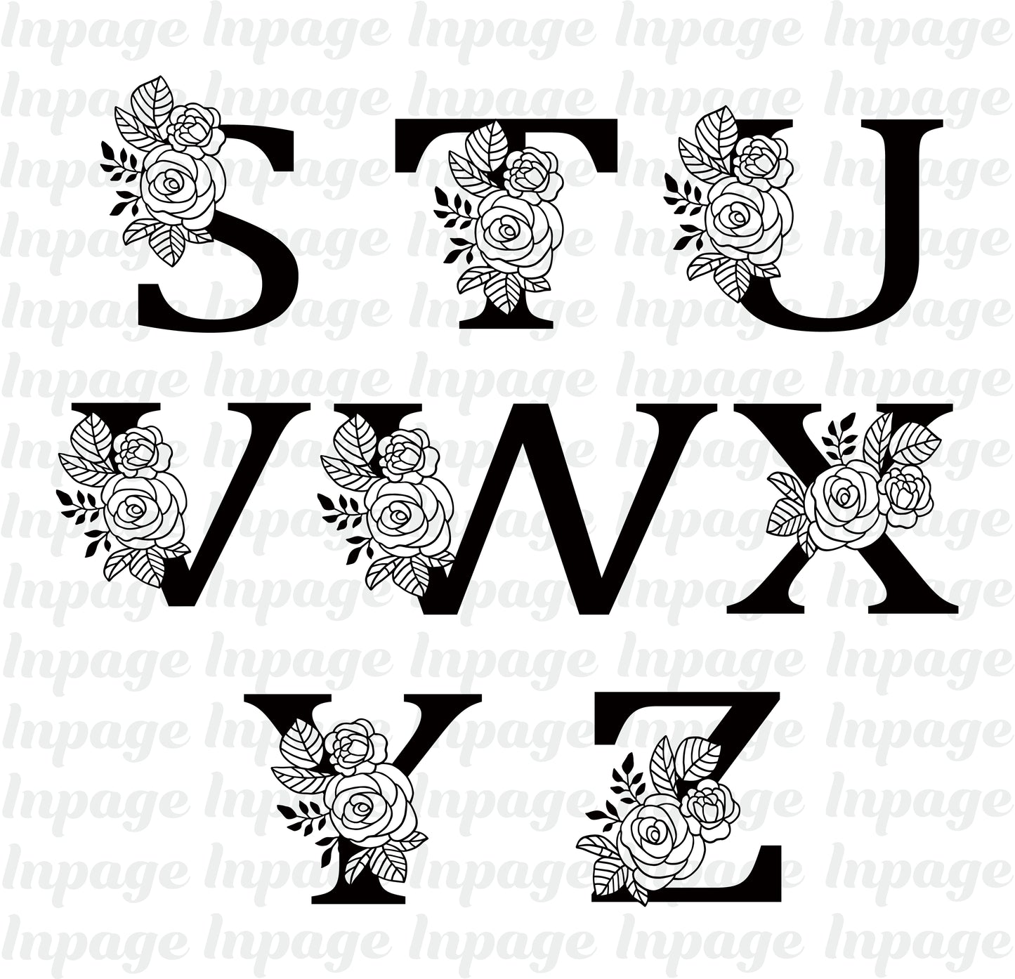 Rose Alphabet Letter svg, Floral alphabet PNG, Fancy Capital Letters DXF files, Rose Bouquet Svg, Flower Alphabet Cut Files Digital Download