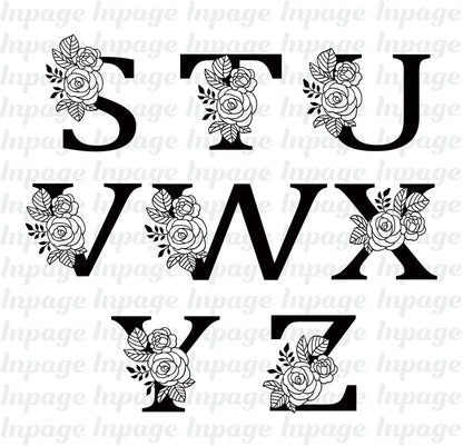 Rose Alphabet Letter svg, Floral alphabet PNG, Fancy Capital Letters DXF files, Rose Bouquet Svg, Flower Alphabet Cut Files Digital Download